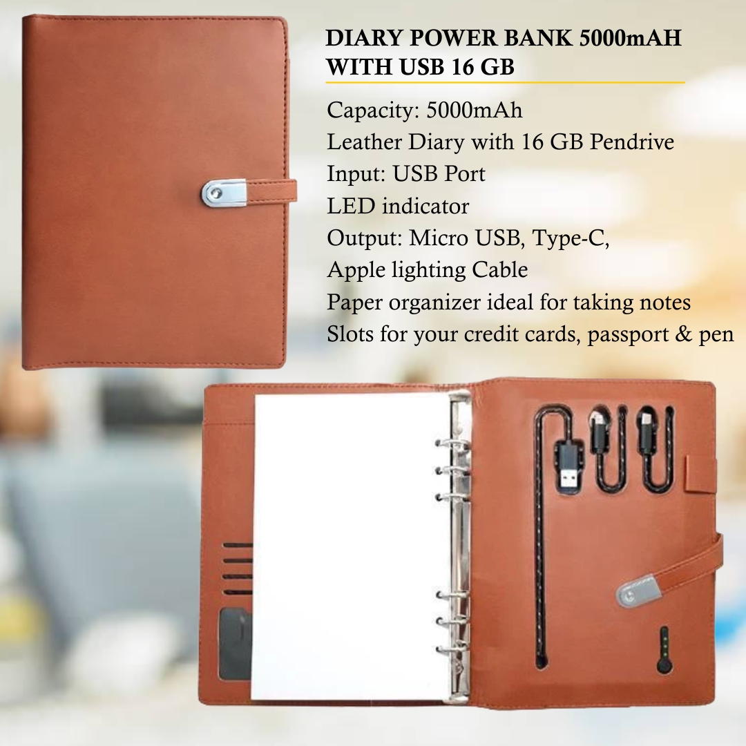 Diary Power Bank 5000mAH with 16 GB USB Pendrive