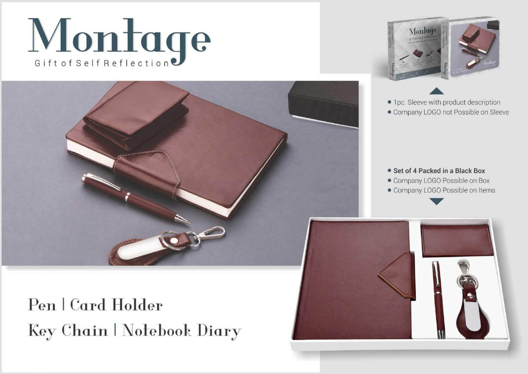4 in 1 A5 Diary, Card Holder, Pen & Keychain Montage