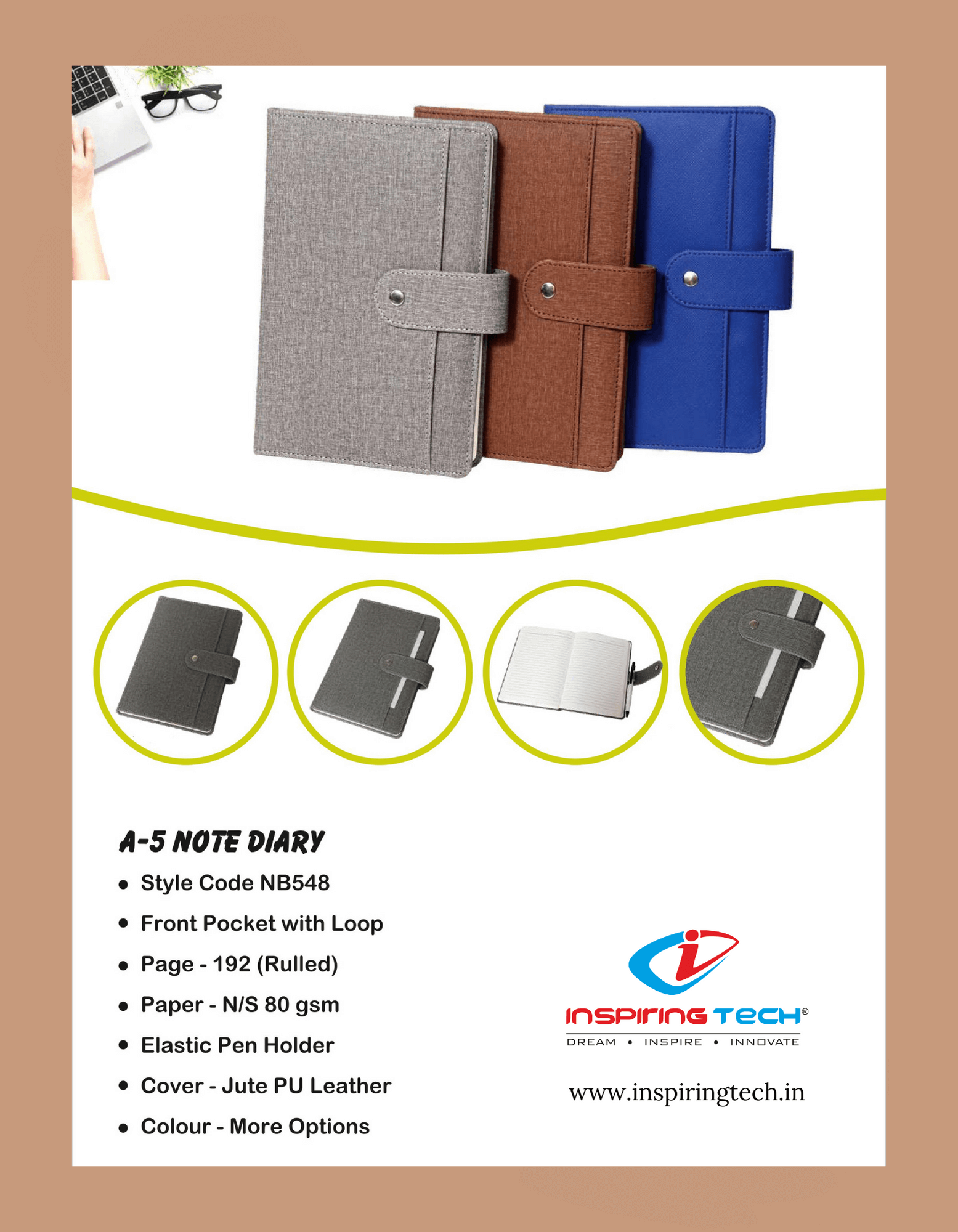 A5 Notebook Diary Front Pocket with Loop