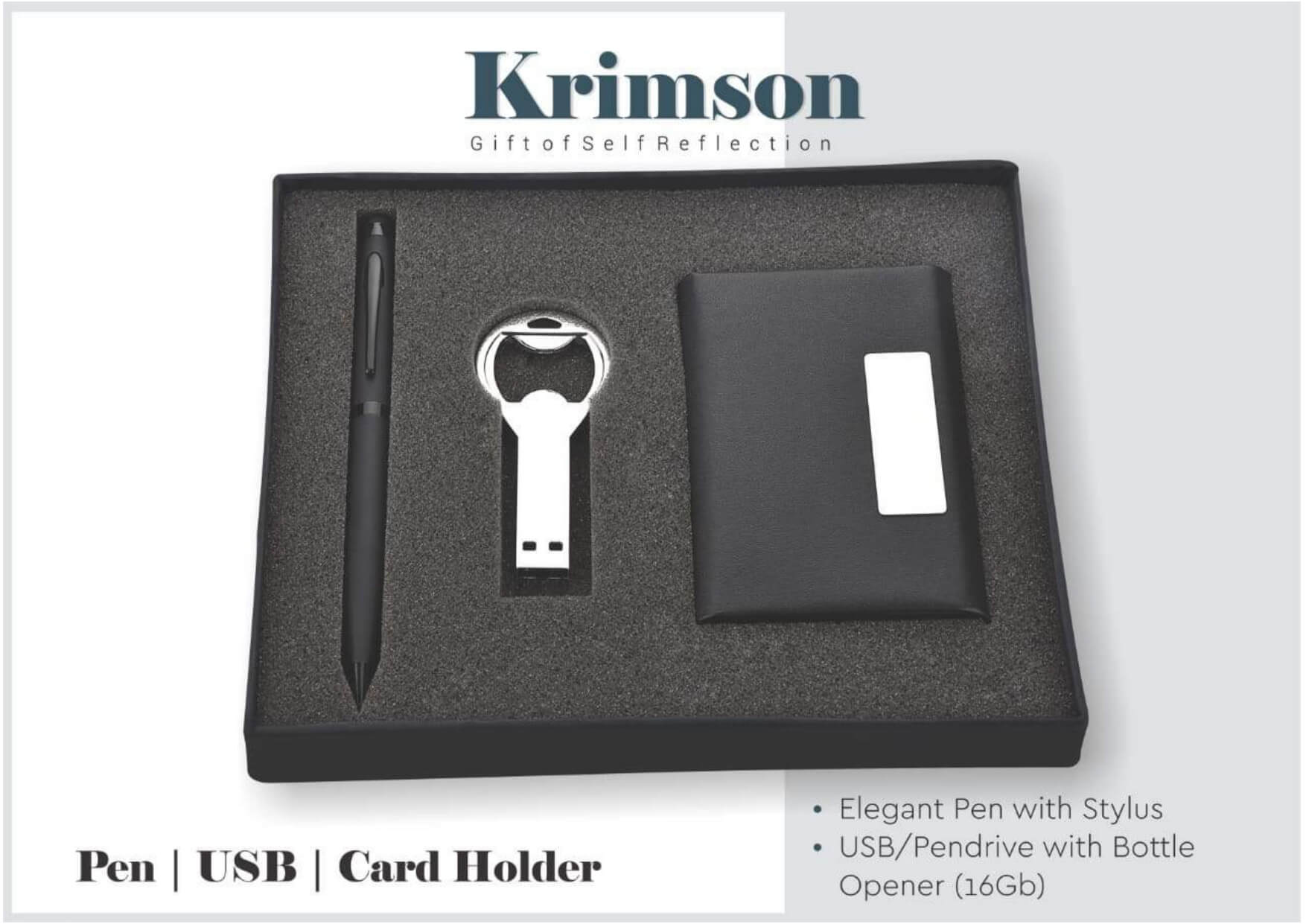 Pen, Pendrive, Card Holder 3 in 1 Gift Set Krimson