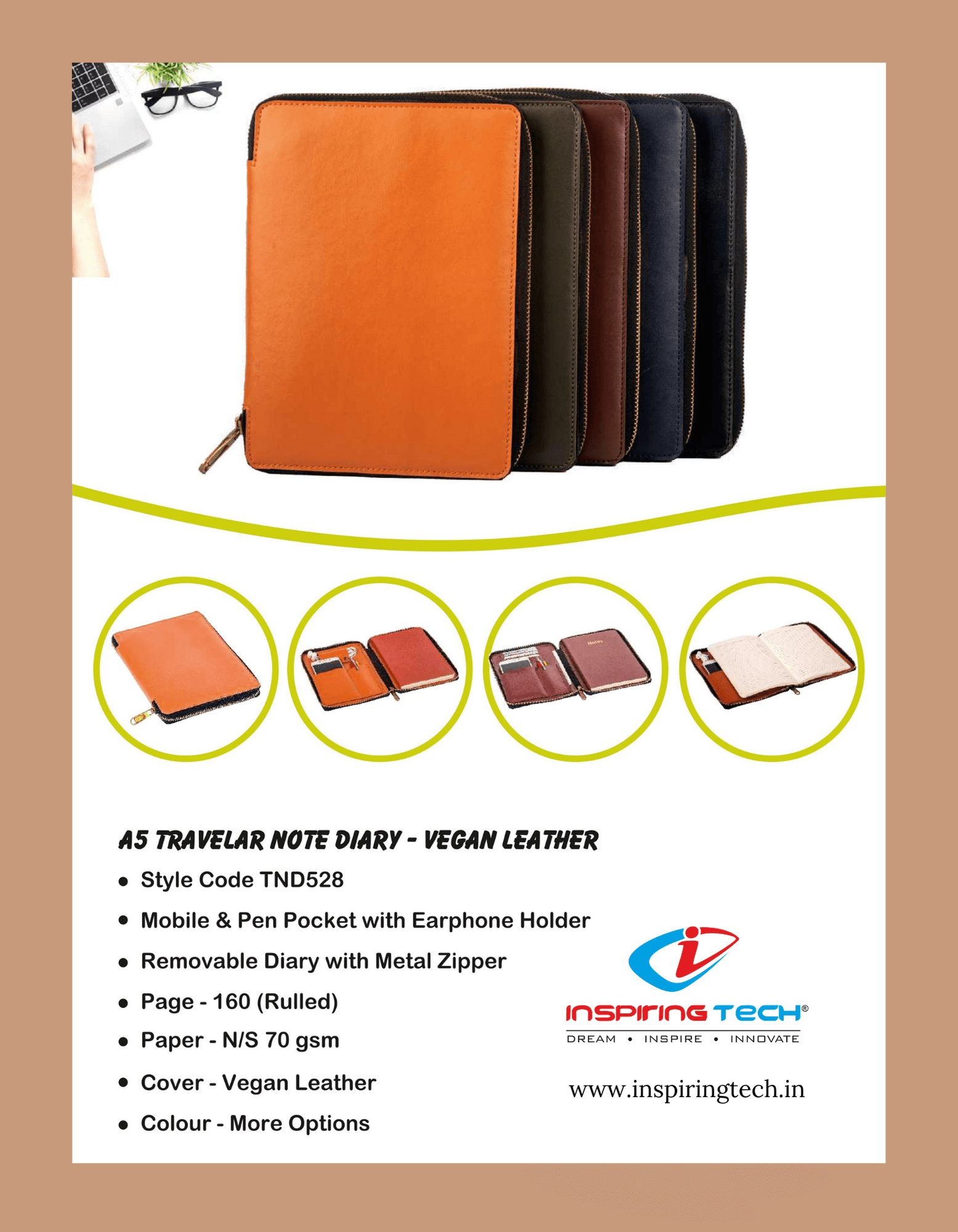 A5 Travel Notebook Diary Vegan Leather