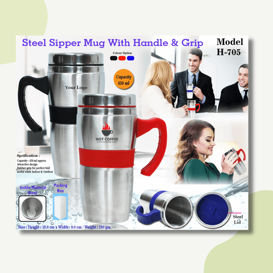 Steel Sipper Mug with Handle and Gripper H-705