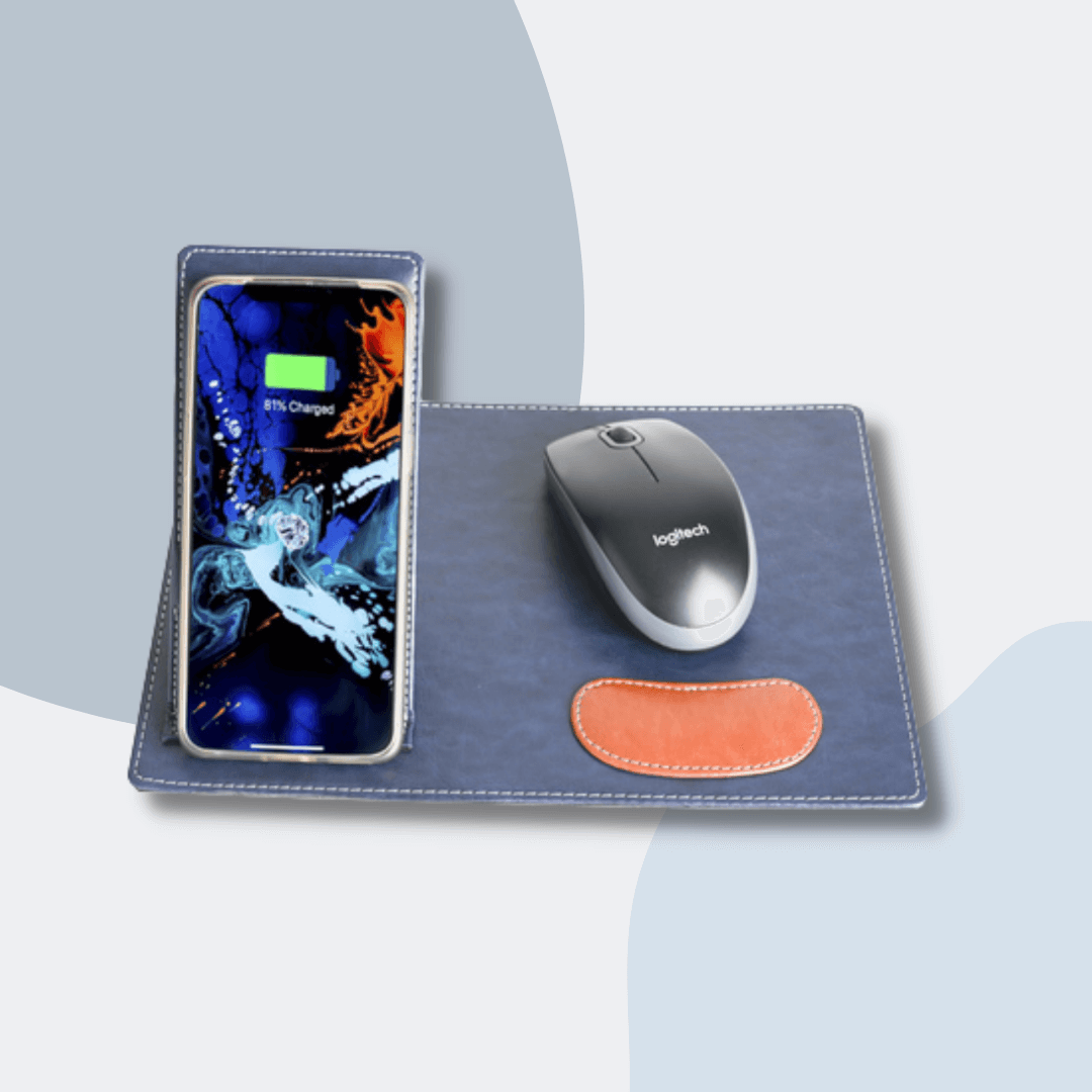 Wireless Charging Mousepad with Arm Rest with Mobile Stand 10W Navy Blue