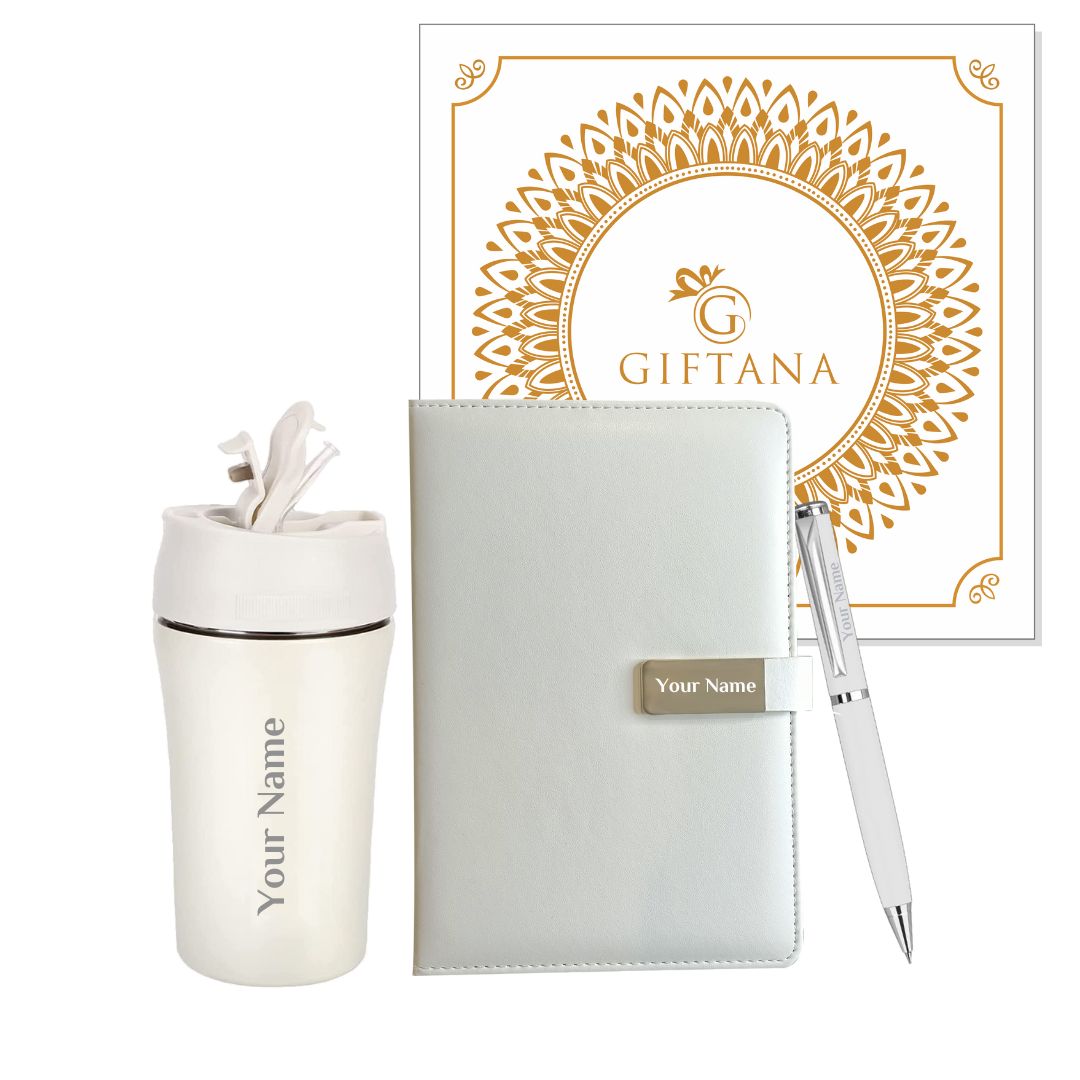 Personalized Diary With Pen, Coffee Tumbler With Name