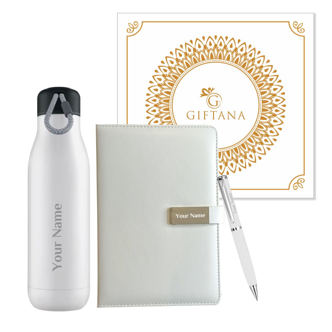 Personalized Diary With Pen, Flask Bottle With Name Engraved
