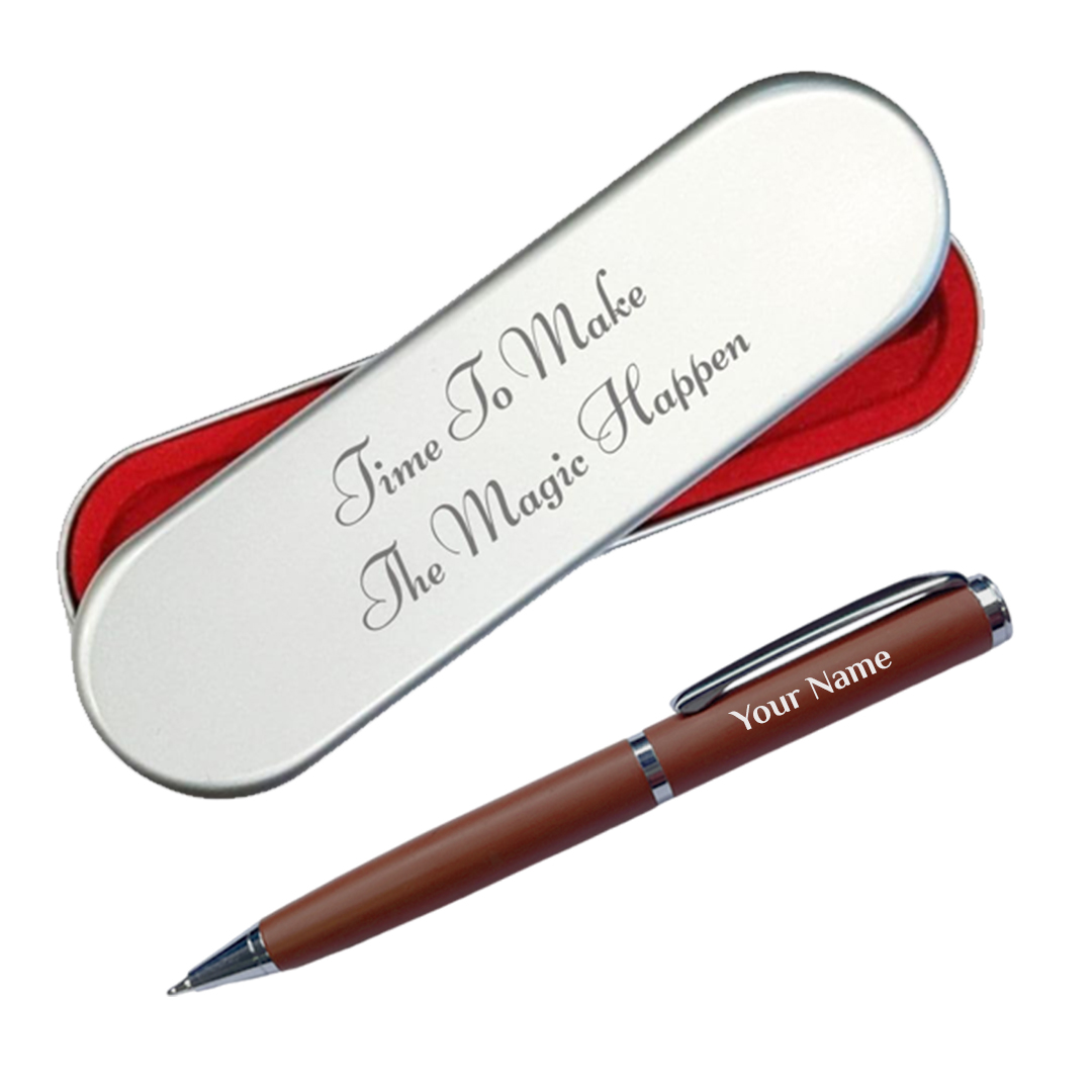 Customized Name Metal Pen For Colleagues - Brown